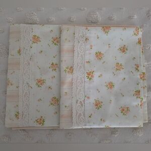 Vtg Springmaid Wondercale Standard Pillowcase Covers Pink English Roses & Lace